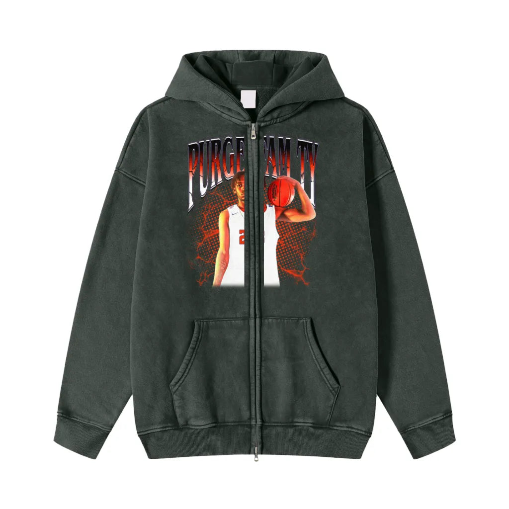 Tyleek Turner Snowwashed Zip-Through Fleece Hoodie