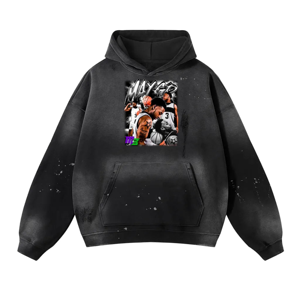 Romelle Bell Vintage Wash Frayed Fleece Hoodie