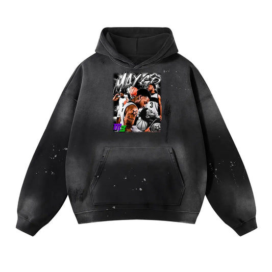 Romelle Bell Vintage Wash Frayed Fleece Hoodie